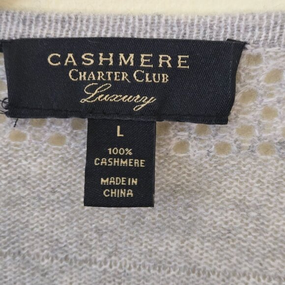 Charter Club Gray 100% Cashmere Lightweight Open Front Cardigan Sweater Size L - Picture 7 of 8